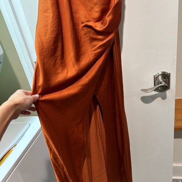 Nordstrom Asymmetrical Cowl Neck Satin Dress - Copper - US6 - Picture 9 of 10